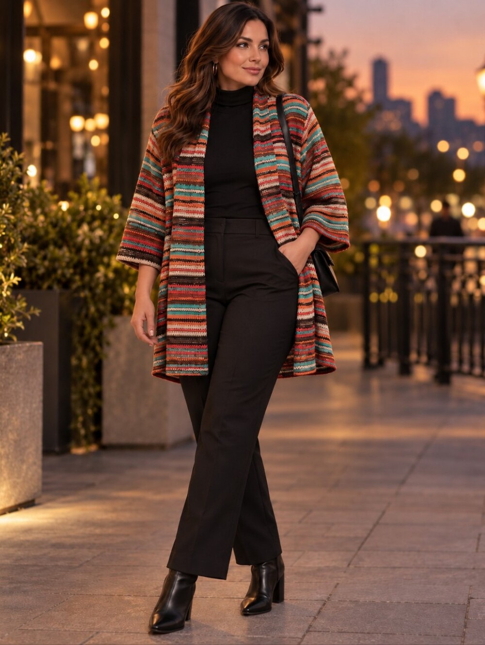 Erin London 3X Plus Multicolor Striped Open Front Cardigan Boho Knit